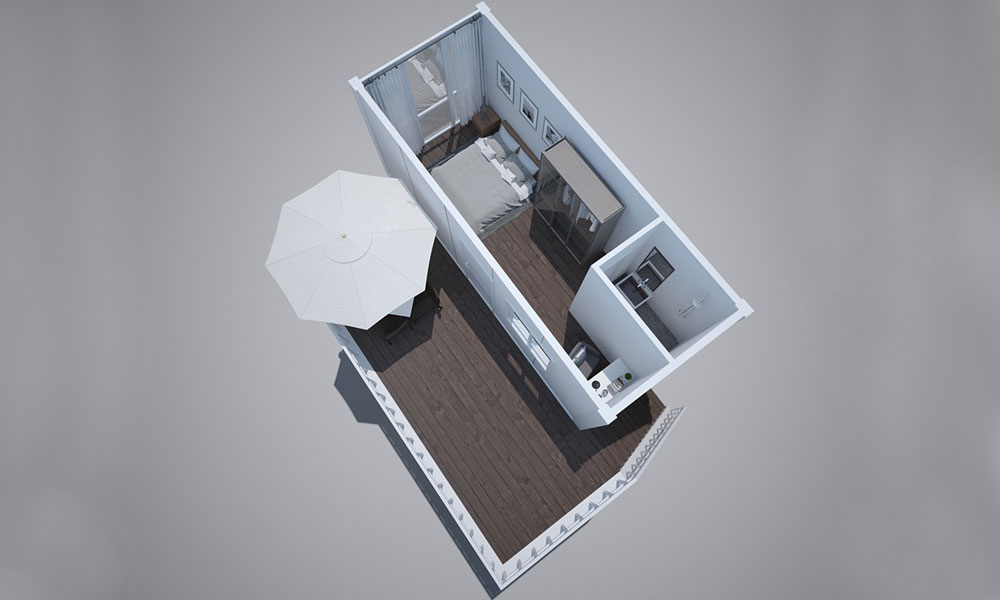 stair container house with balcony