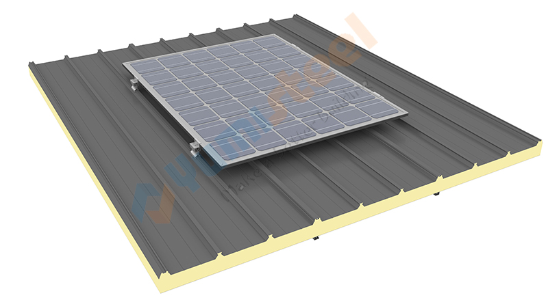 Solar panel installation on roof sandwich panel